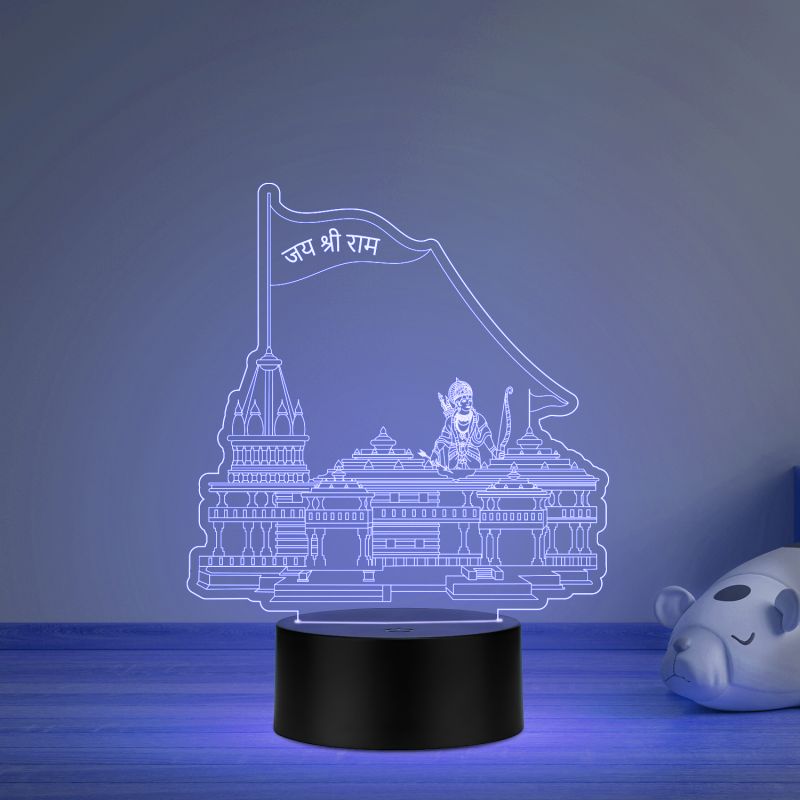 3D Illusion Ayodhya Ram Mandir Led Night Lamp Multicolored Light for Religious Gifts Home Decoration